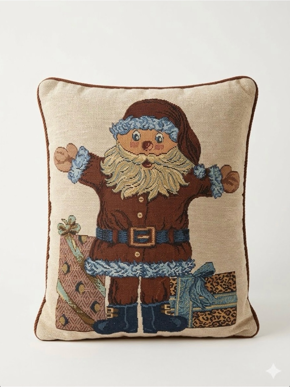 David Carter Brown Santa Tapestry Throw Pillow Folk Art Christmas Decor